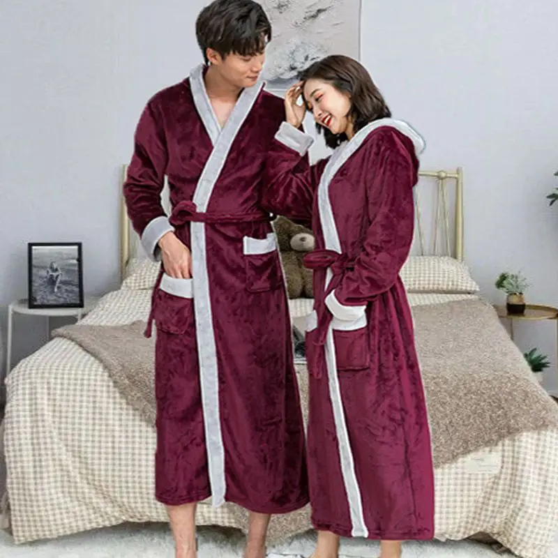 

Nightgown Women's Winter Thickened Extended Bathrobe Flannel Couple Bathrobe Men's Large Size Coral Velvet Student Pajamas