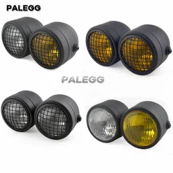 Black H4 Double Twin Head Light Motorcycle Dominator Dual Headlight Clear/ Yellow Lens For Harley Touring Cruiser Suzuki Honda