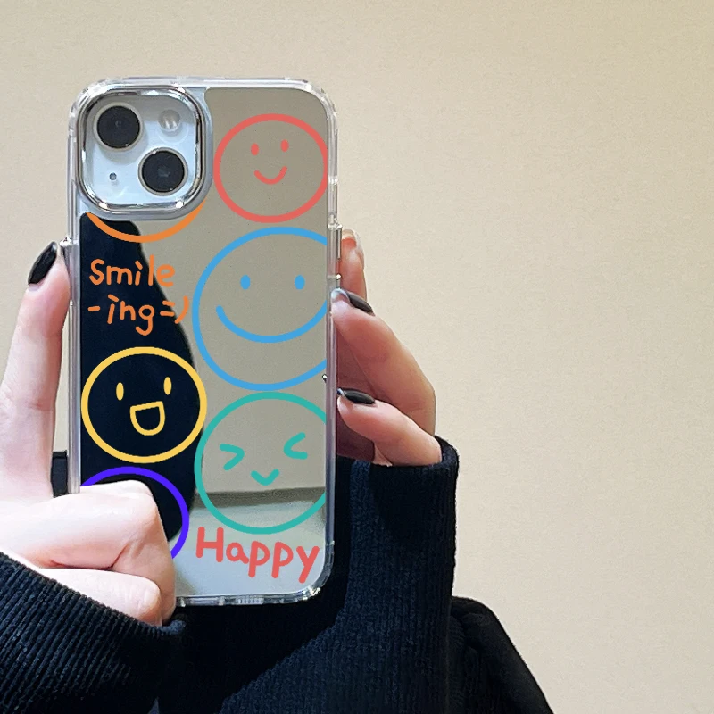 Smile Words Clear Full View MakeUp Mirror Case For iPhone 15 14 11 12 13 Pro Max X XR XS Max Soft TPU Silicone Shockproof Cover