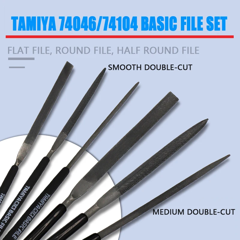 TAMIYA 74046/74104 Basic File Set Medium/smooth Double-cut Model File Tools 3PCS Flat/Round/Half Round Files for Plastic Model