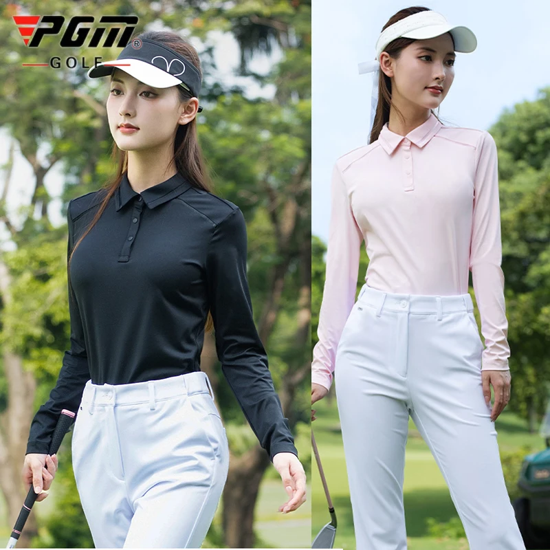 

Pgm женская рубашка для гольфа с длинным рукавом, удобная тонкая простая базовая футболка, осенне-весенние женские однотонные дышащие топы для гольфа