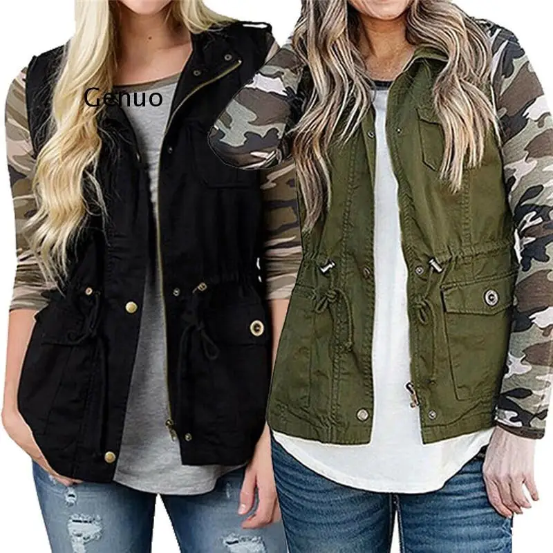 

Women Army Green Cargo Vest With Pockets Drawstring Fashion Top Autumn Winter Waistcoat Jacket Outwear Spring Autumn 2022 New