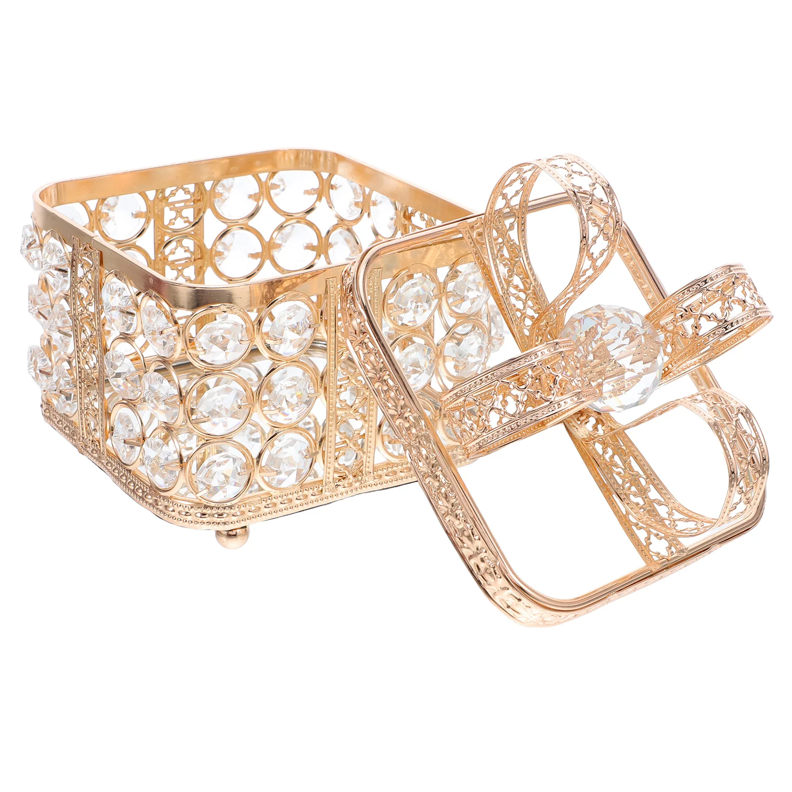 

Vintage Jewelry Box Bow Metal Crystal Mirrored Trinket Organizer Earring Ring Necklace Storage Container For Women Retro Candy