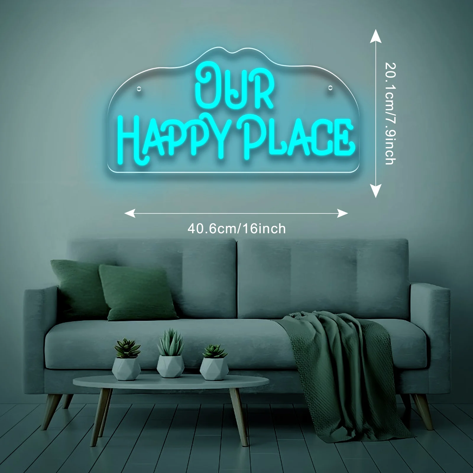 ไฟนีออน LED รูปแบบ Our Happy Place ปรับความสว่างได้ด้วย USB สำหรับตกแต่งบ้าน ห้องนอน งานแต่งงาน งานหมั้น โรงแรม ผนัง เหมาะเป็นของขวัญสุดโรแมนติกสำหรับคู่รัก