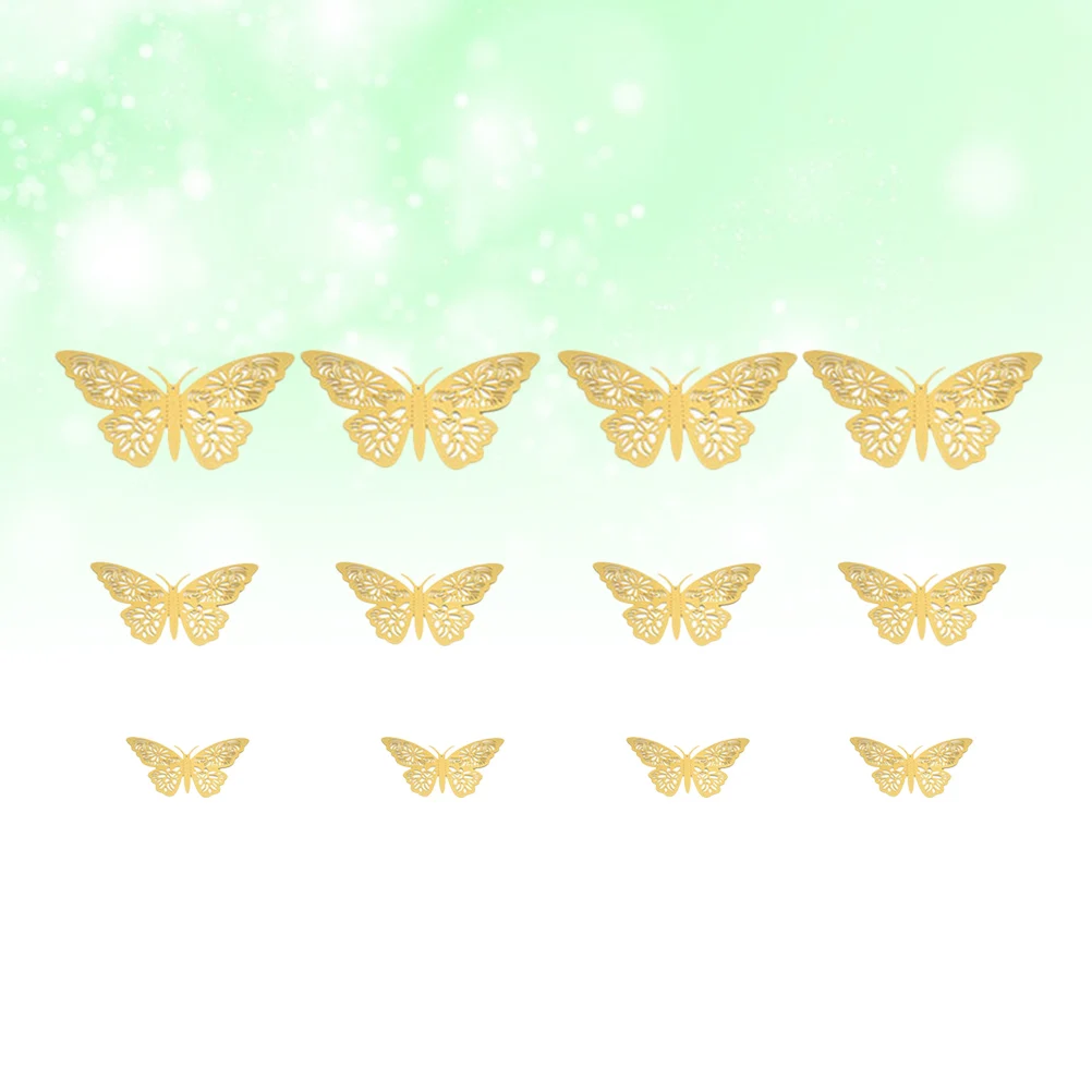 

12 PCS Window Stickers Metal Butterfly Wall Hollow Decal 3D Wedding Decals Golden