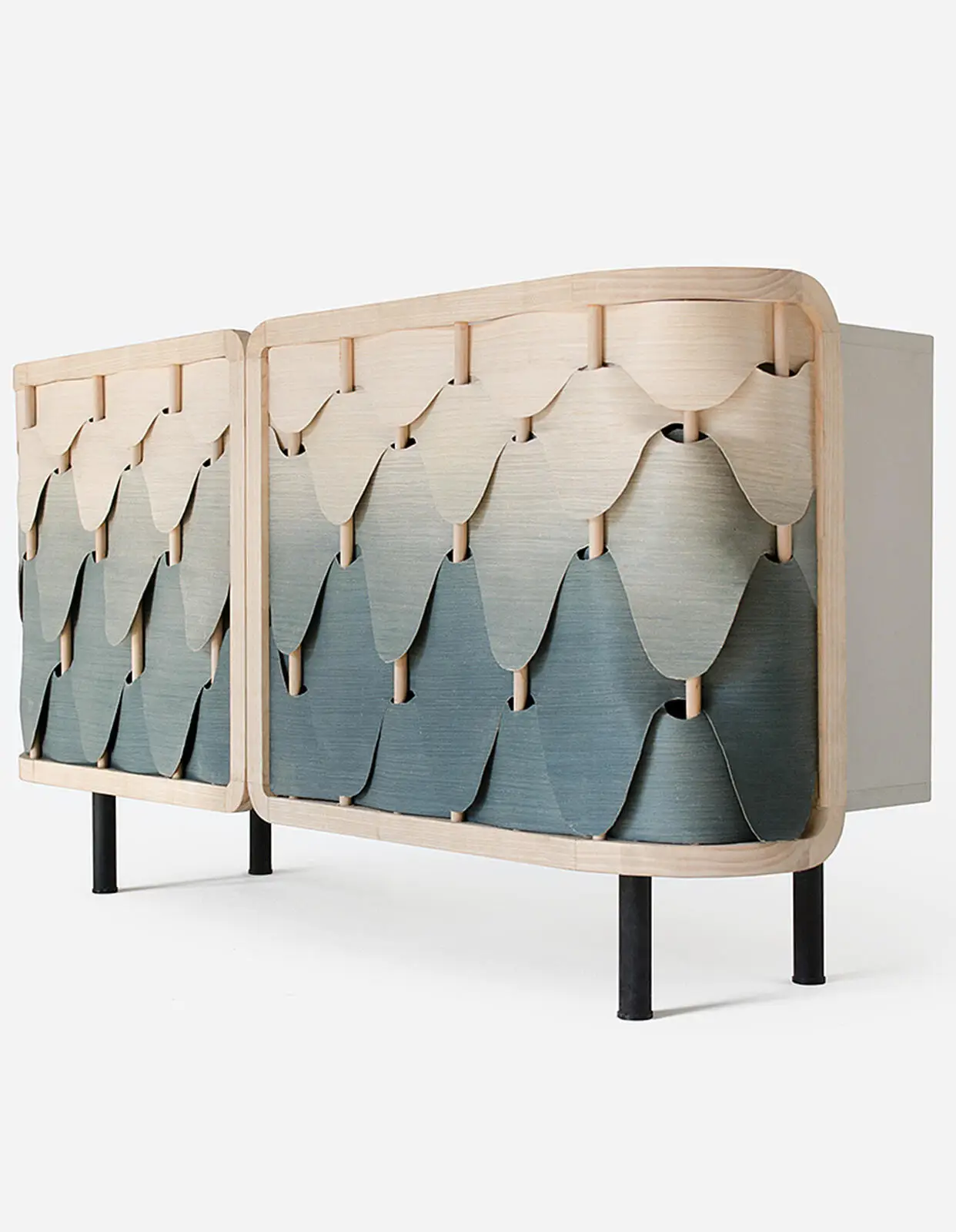 Italian Light Luxury Solid Wood Porch Cabinet Villa Creative Design Sense Decoration Advanced Gradient Blue Feather Sideboard