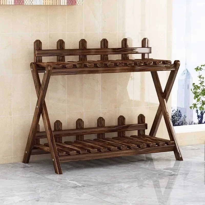 Solid wood multi-layer flower stand Balcony Living room indoor floor-to-ceiling succulent dill plant flower pot placement shelf