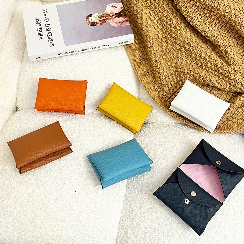 Genuine Leather Fashion Luxury Coin Purse For Woman Cute Cowhide Split Leather Colorful Card Wallet Casual Folding Lady Coin Bag