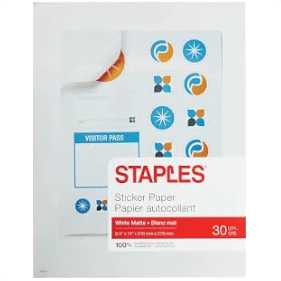 

Matte White Sticker Paper 8.5 X 11 30 Sheets