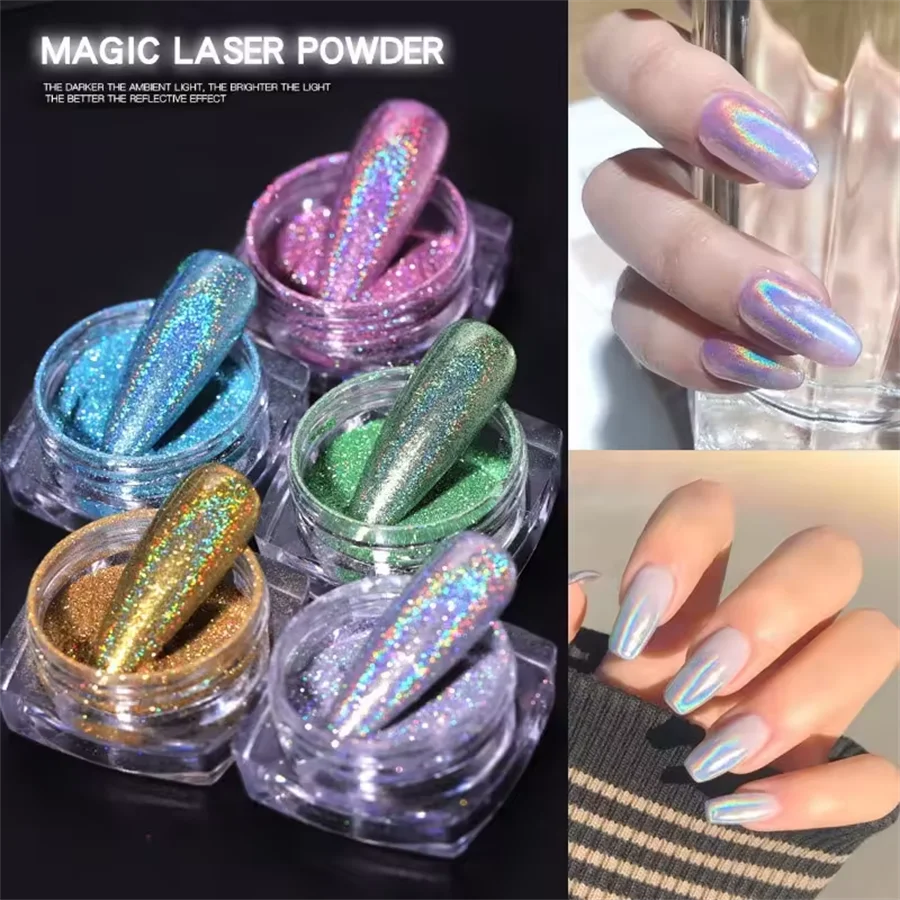 12 Colors Chrome Nail Powder Kit 12PCS 0035mm Laser Chameleon Rainbow Powder For Gel Nails Glitter