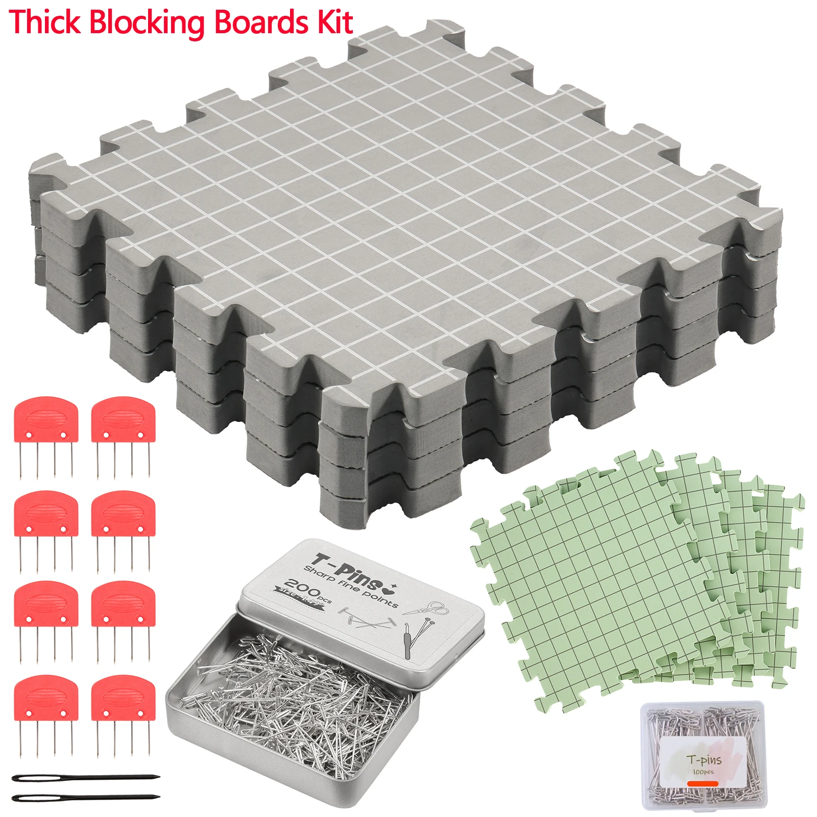

Комплект толстых блочных досок, пенопластовые сетки, блокирующий коврик с Т-образными булавками, аксессуары для вязания ручной работы и вязания крючком для рукоделия