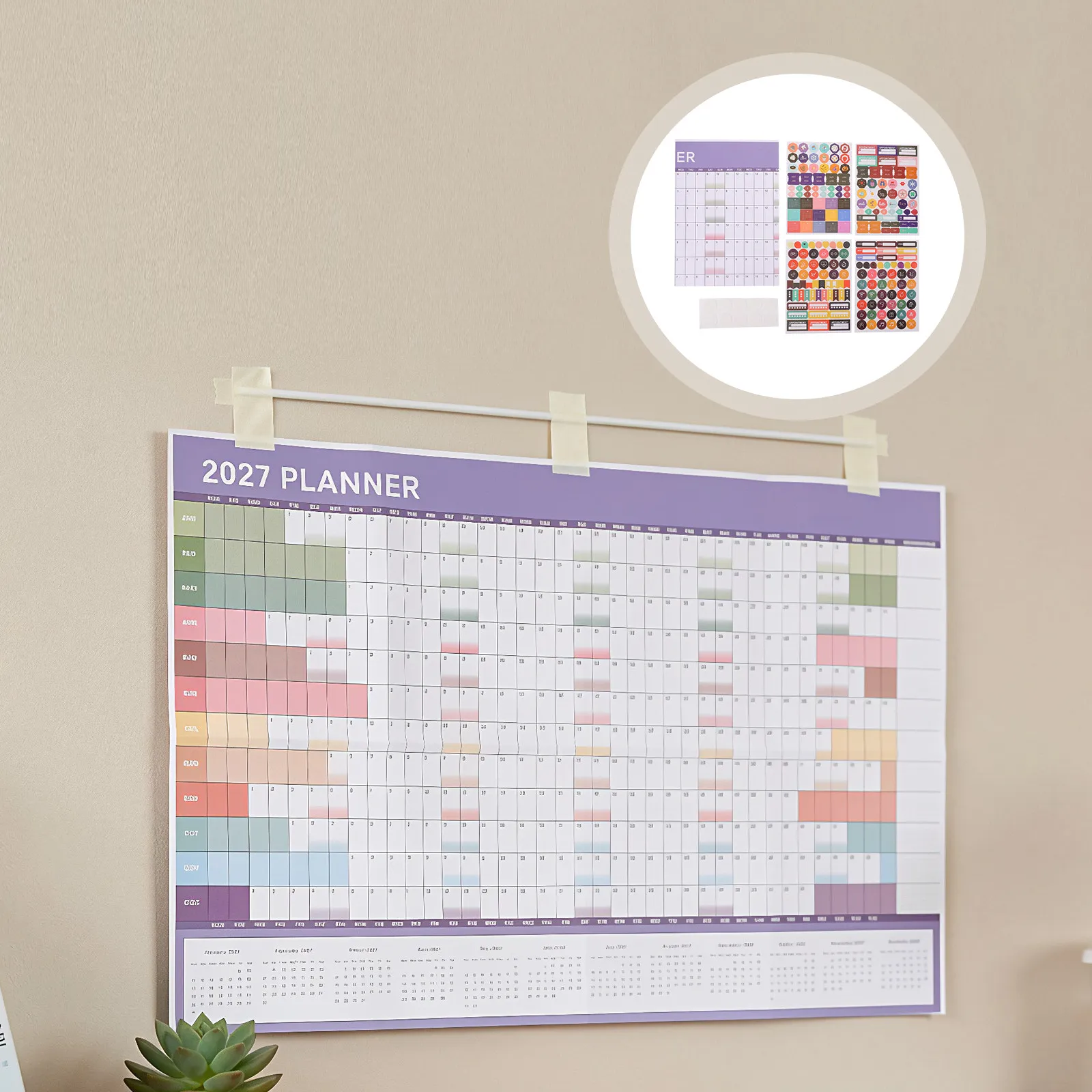 2027 Yearly Wall Calendar Large Laminated Erasable Whiteboard Planner Reusable Undated Annual Academic Poster for Home Office