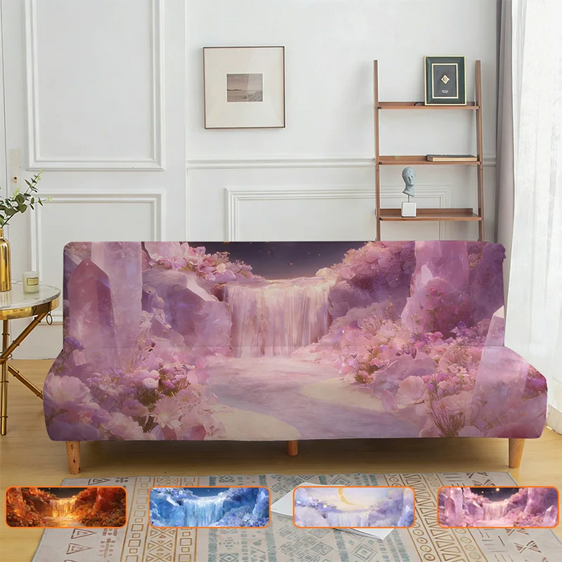 Armless elastic sofa bed cover, crystal waterfall pattern, dustproof machine washable sofa bed cover