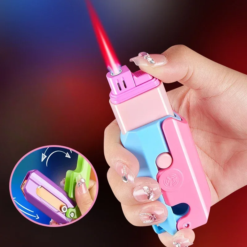 Metal Portable, Foldable, Inflatable Lighter With Windproof Direct Spray Red Flame Igniter, Suitable For Indoor And Outdoor Use