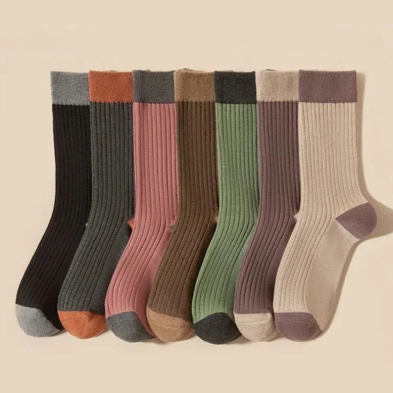 3/5/7 Pairs Women's Kawaii Stacked Socks Japanese College Style Mid Calf Solid Color Ins Trendy Autumn Winter Long Socks