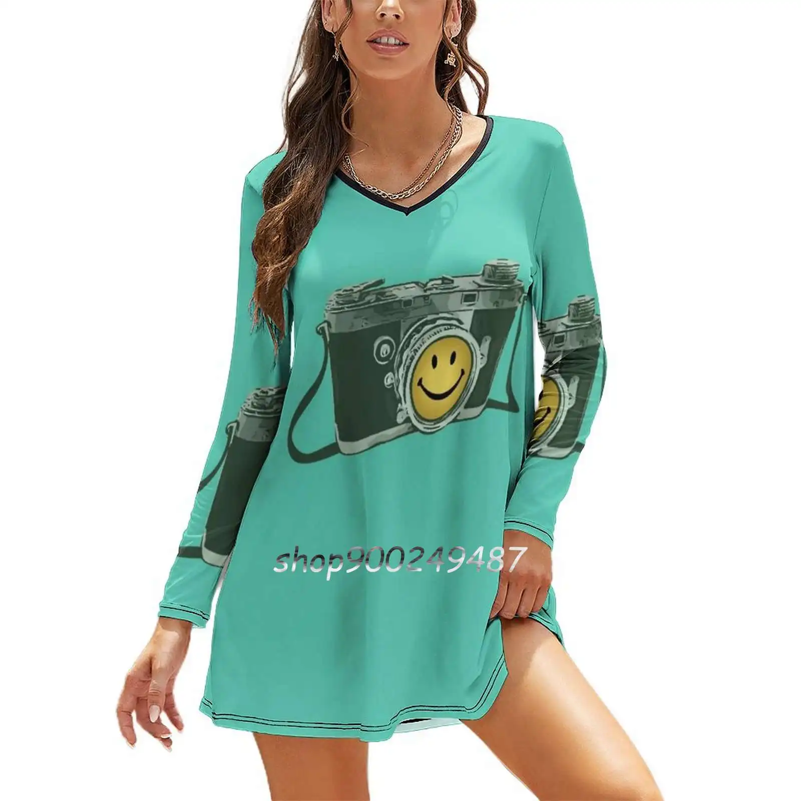 Camera Long Sleeve Sexy Dresses For Women 2022 Ladies Vintage Elegant Party Dress Camera Compact Dslr Happy Blue Turquoise