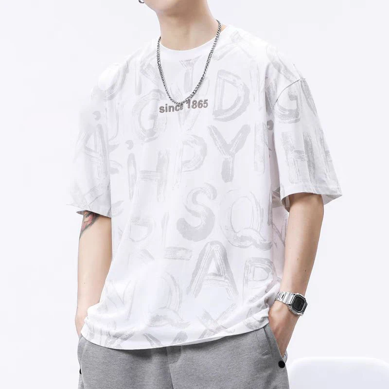 

MYSUOLVOE Spring/Summer Fashion Letter Short Sleeve T-shirt 100% cotton men's birthday party gift