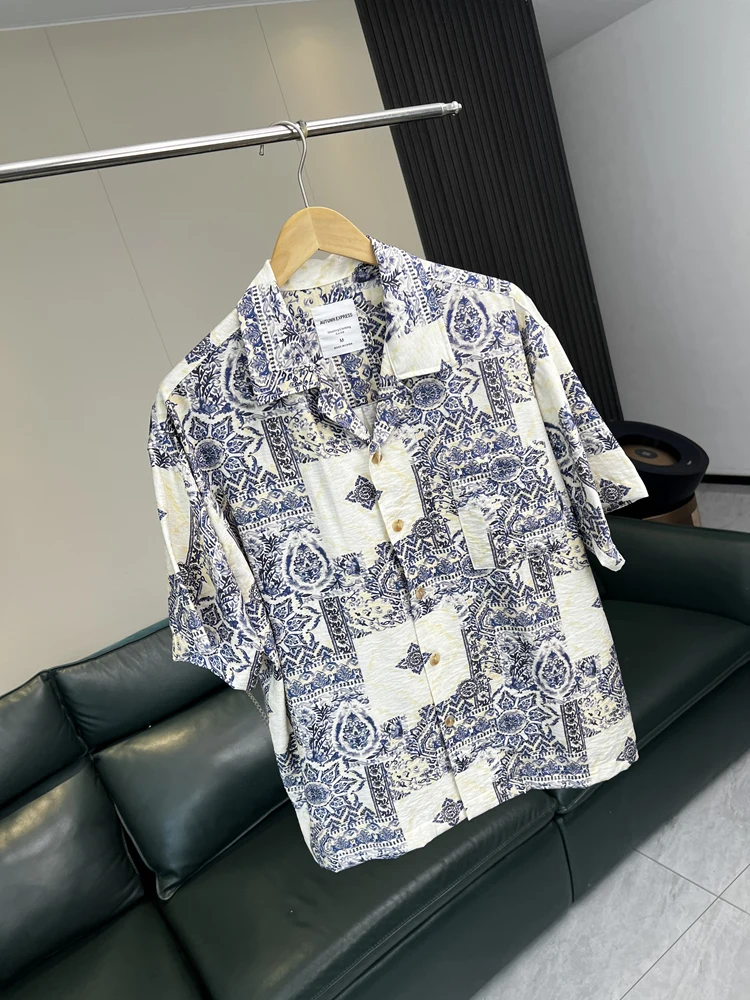 

Hawaii Cuban Collar Casual Loose ort Sve irt Summer Faion Print Breathable Beachwear Men's irt Lightweight Thin