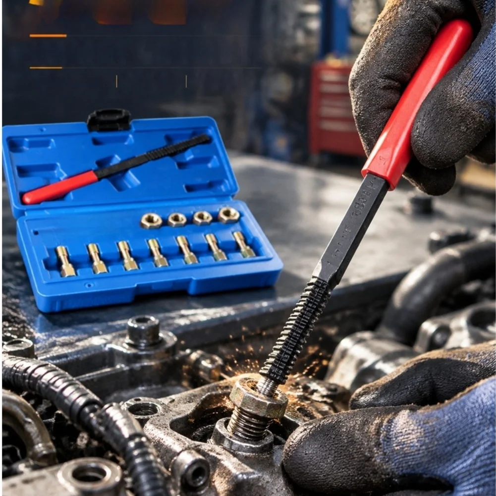 Mechanic Grade Thread Repair Kit 15pcs Carbon Steel Files with Compact Storage Case for For m6 M8 Applications