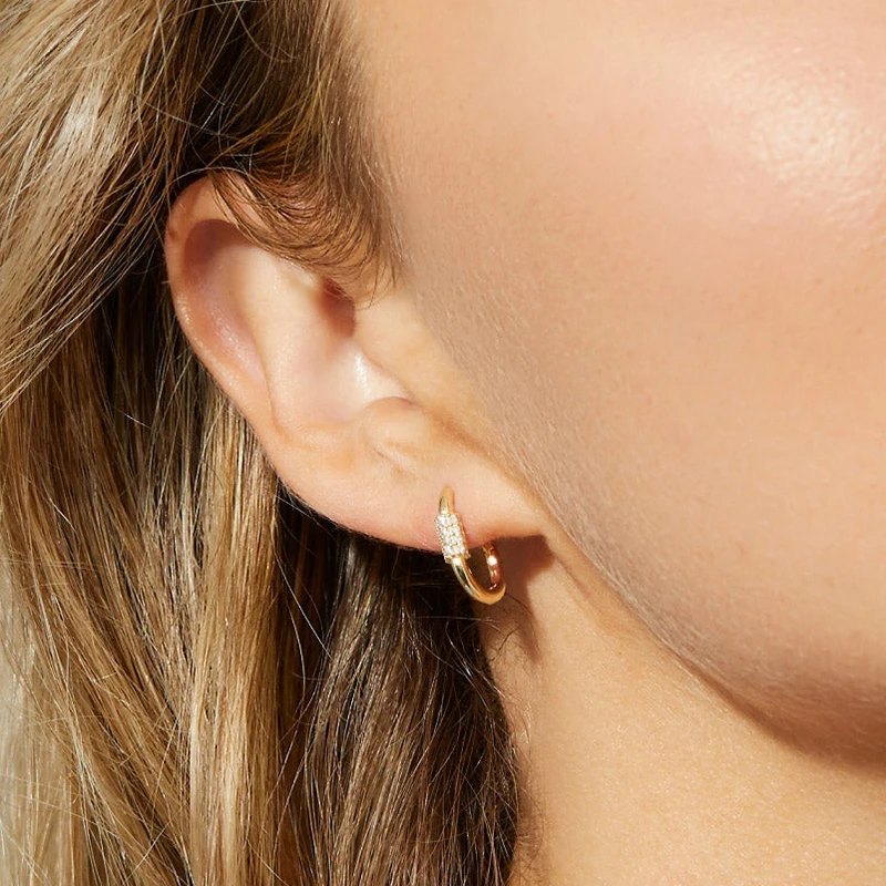 925 Sterling Silver Ear Needle Hoop Earrings Crystal Circle Small Huggie Earrings for Women Simple Females Girls Jewelry