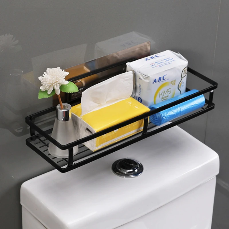 Wall-Mounted Stainless Steel Bathroom Rack For Shampoo Cosmetic Towel Kitchen Storage Shelf Household Bathroom Accessories