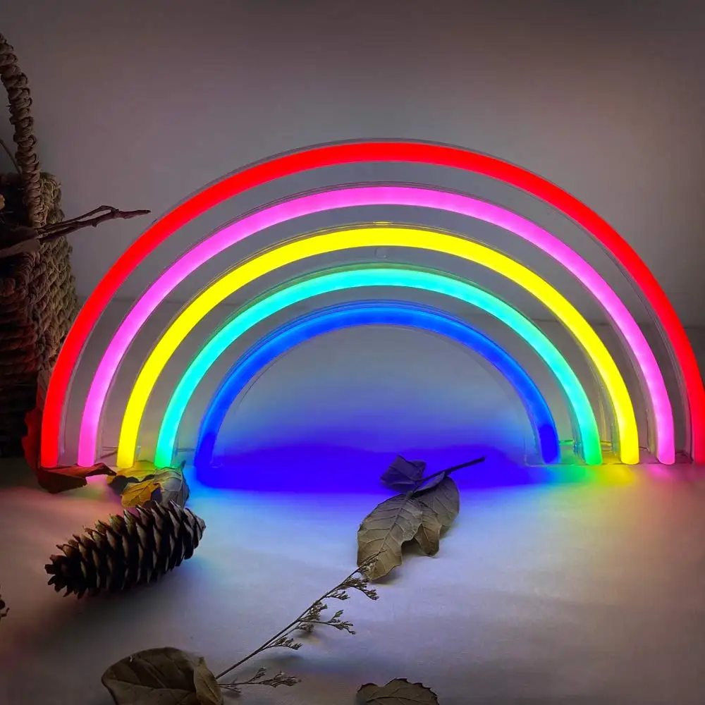Rainbow Neon Light, Cute Colorful Neon Rainbow Sign, USB Powered Night Light for Wall Decor for Kids Bedroom Decorations Lights
