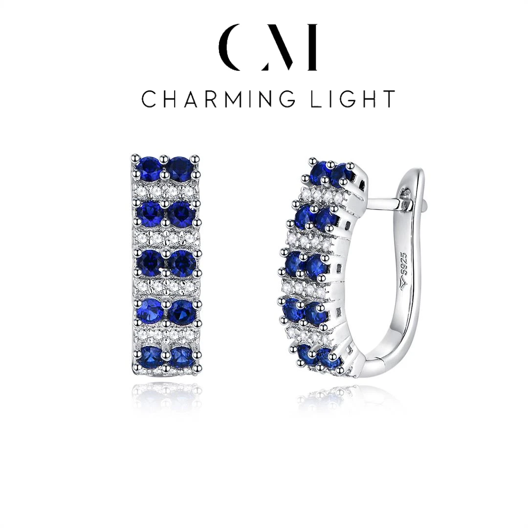 

CHARMING 2025 новые серьги-клипсы с синим сапфиром, стерлинговое серебро 925 пробы для женщин, элегантные серьги для свадебной вечеринки, ювелирные изделия, подарки