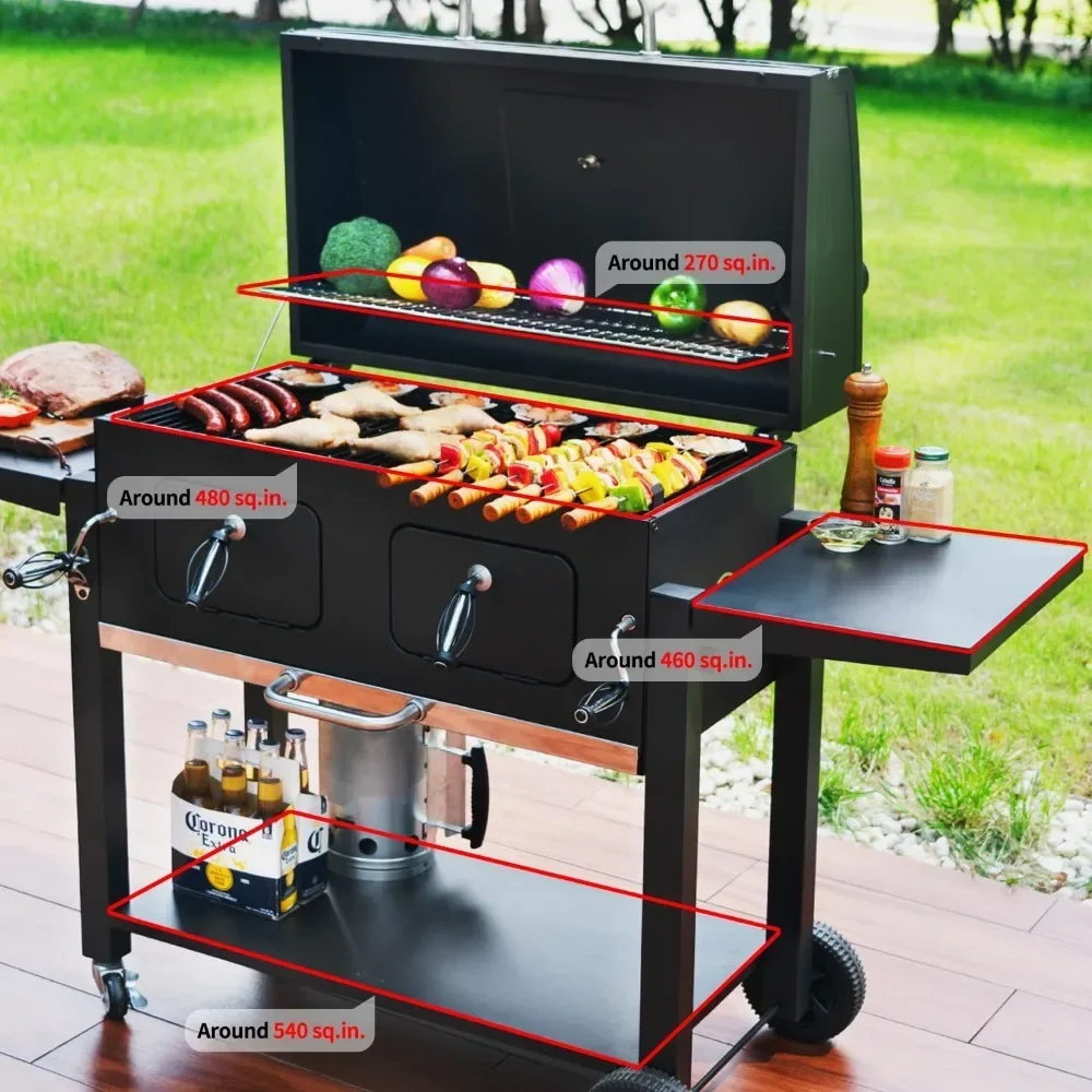 Charcoal Grill Outdoor BBQ Grill, Extra Large Cooking Area 794 Square Inches with Two Individual & Adjustable Charcoal Tray