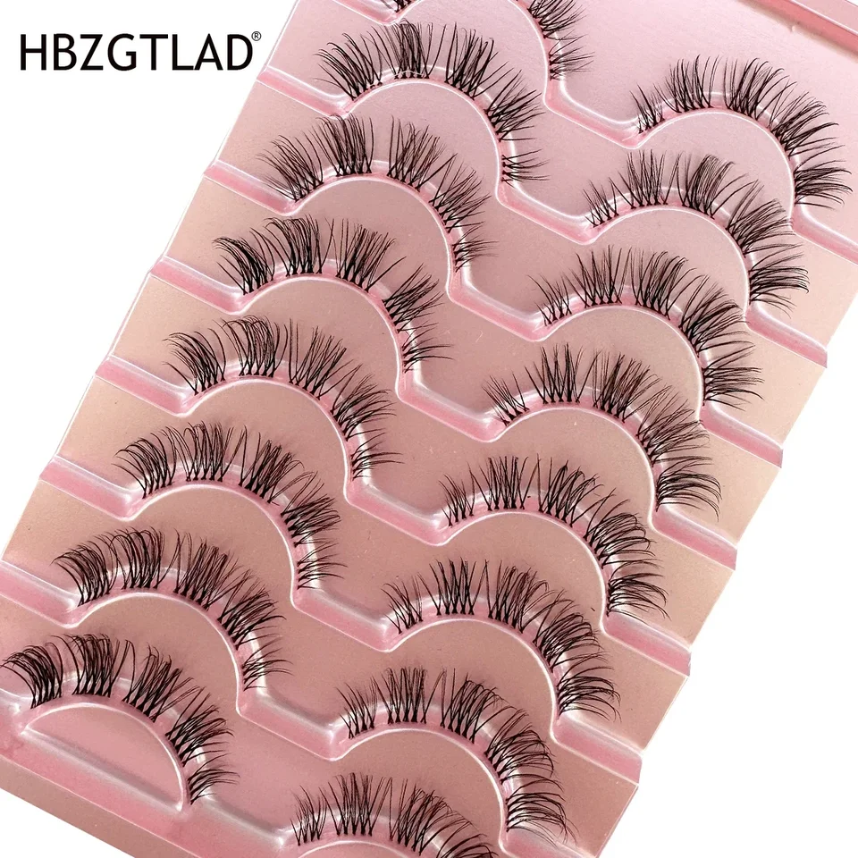 HBZGTLAD Pestañas Postizas de Aspecto Natural con Banda Transparente, Segmentadas y Cortas, 3D Esponjosas Ojo de Gato, Tira de 15MM, Paquete de 8 Pares 3