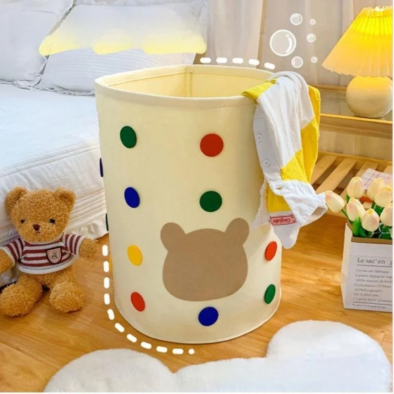 Korean Style Large Capacity Polka Dot Bear Felt Home Use Dirty Laundry Basket Cute Animal Shape Storage Bag for Household
