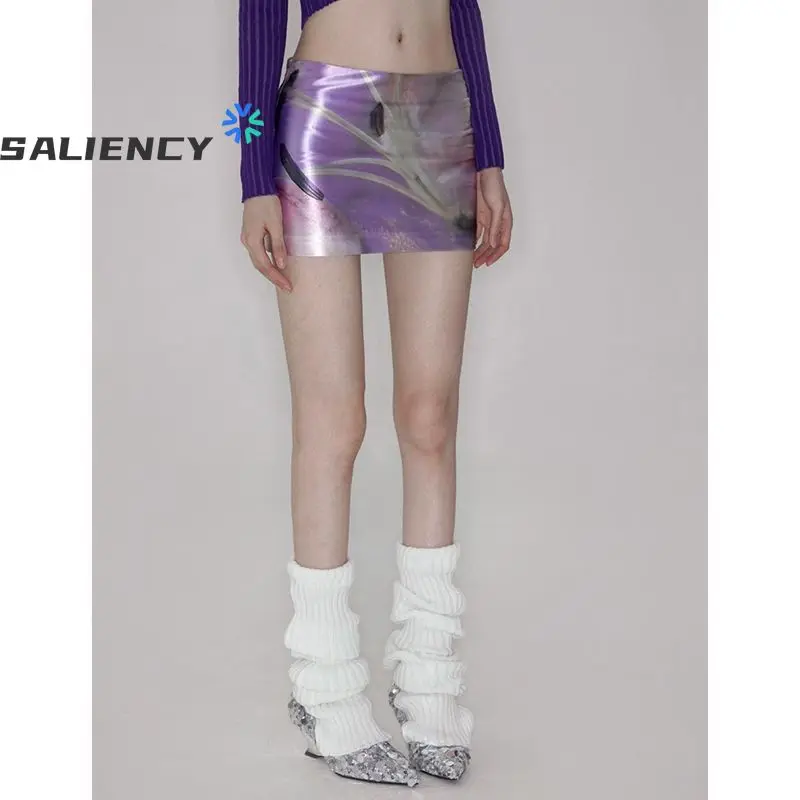 SALIENCY Purple Floral Stretch Print Skirt