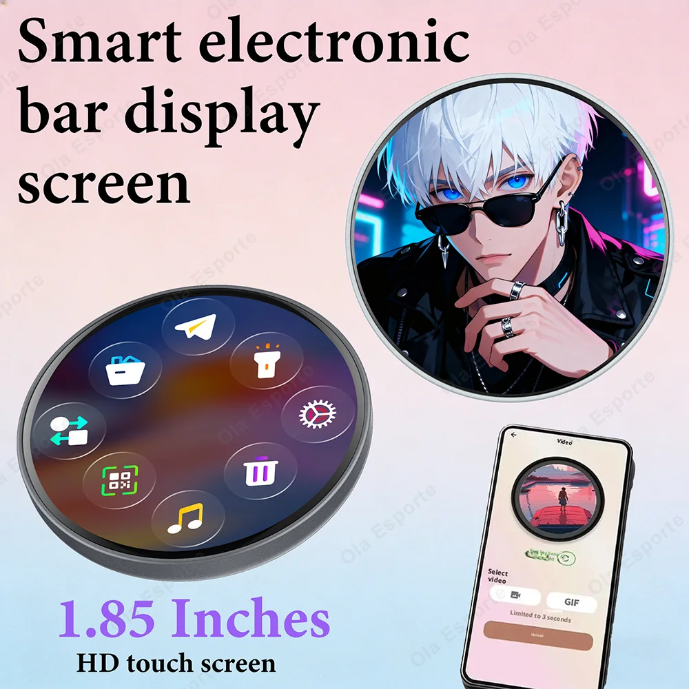 

Электронный дисплей-бейдж с Bluetooth, смарт-бейдж с HD-сенсорным экраном 1,85 дюйма для отображения изображений, GIF-файлов, текста и коротких видео. Новинка.