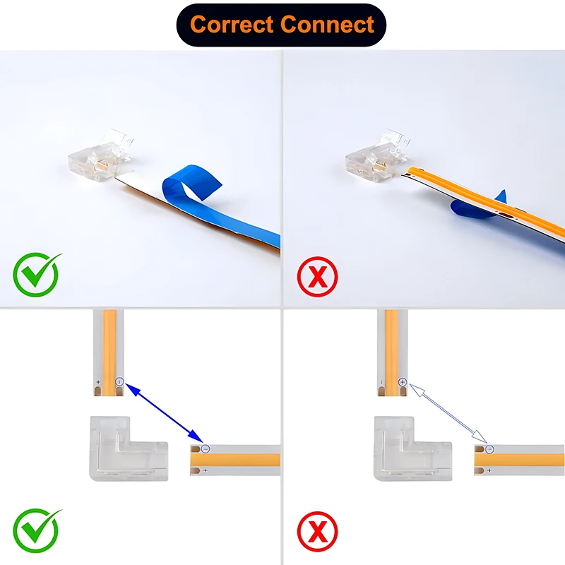 5-24v 2pin COB Connector 8mm LED Strip Terminal Extension Wire LED Connectors Fixed Clips For Pin No Dark Area Single Dual End