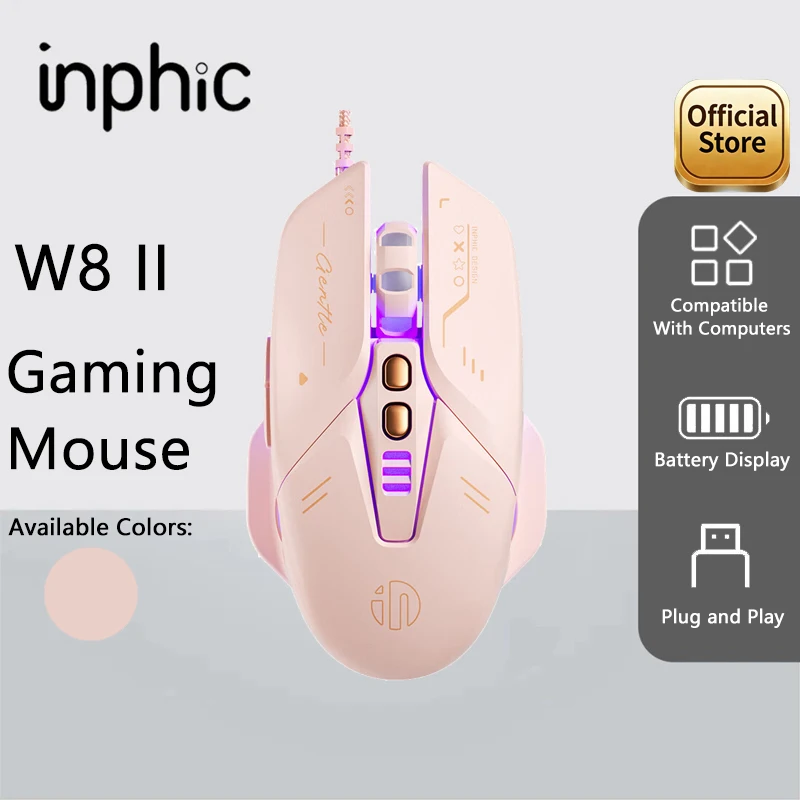 Inphic W8 Wired Gaming Mouse Upgraded Version Ergonomic Silent Mouse 800-4000DPI Suitable For Computer Laptop Office Games