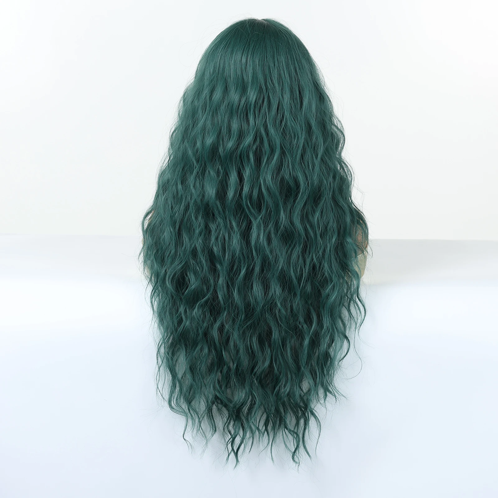 شعر مستعار اصطناعي طويل مموج أخضر داكن الجزء الأوسط شعر مستعار كوسبلاي للنساء شعر طبيعي حفلة عيد الميلاد استخدام شعر مستعار ألياف مقاومة للحرارة