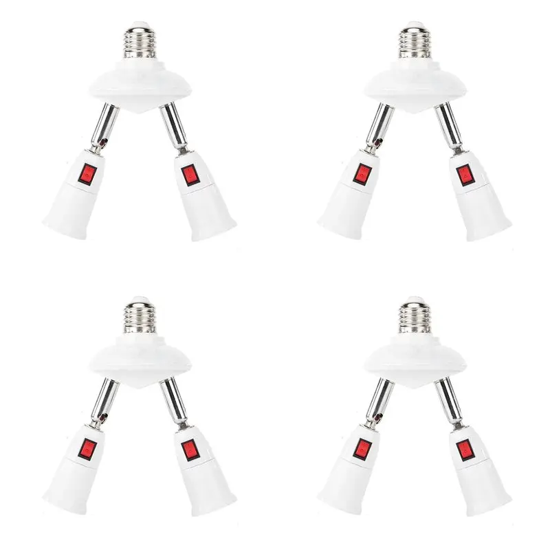 【FITTING】4X 360 Degree Adjustable - 2 In 1 E27 Splitter Socket Adapter. E27 Standard LED Bulb Socket Adapter