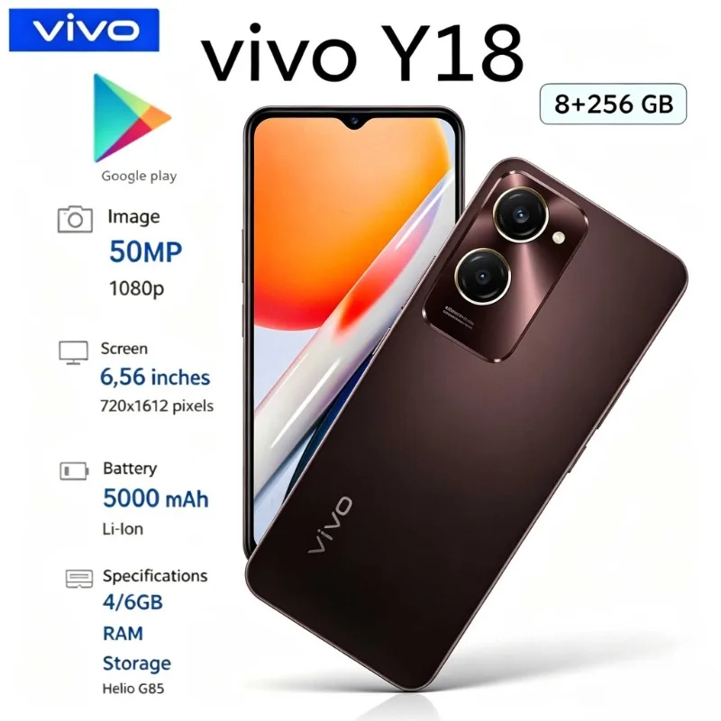 2026 Vivo Y18 Global Edition 6.56-Inch Smartphone 90Hz Display 5000mAh Battery 8GB RAM 256GB Storage 64MP Triple Camera