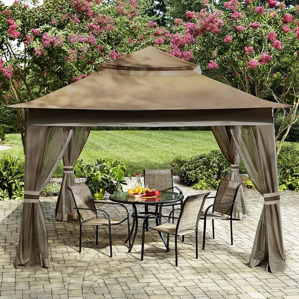 Patio Gazebo Outdoor Pop Up Gazebo With Mesh Walls (13x13 Brown) Tents Canopy Sunshade Beach Tent Camping Furniture