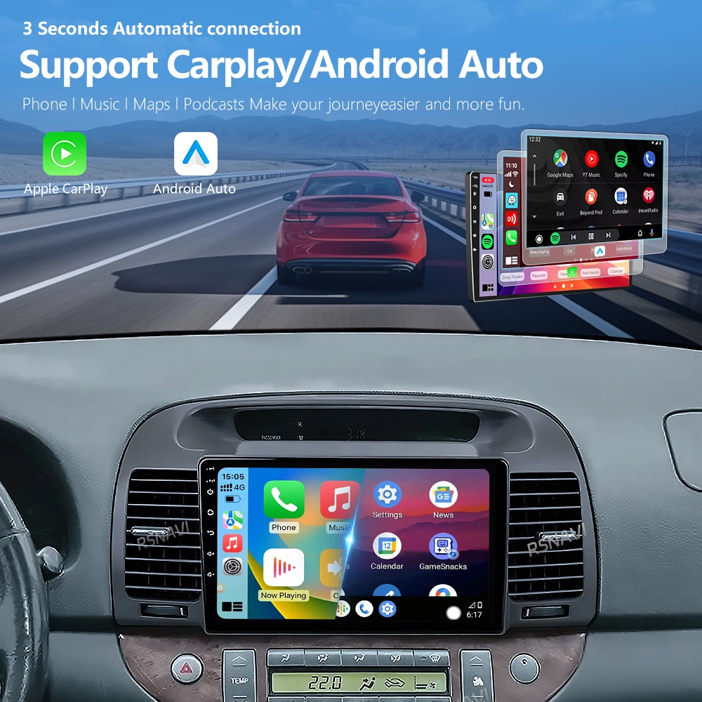 Android 16 Carplay Auto 2K Screen Car Player Radio BT Multimedia For Toyota Camry 5 XV 30 2001 - 2006 Autoradio Stereo Head Unit