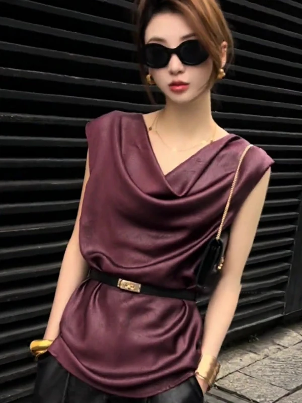 

Винтажный женский топ Ele Wine Red Svel Collar: летний, модный, больших размеров, повседневный, удобный крой