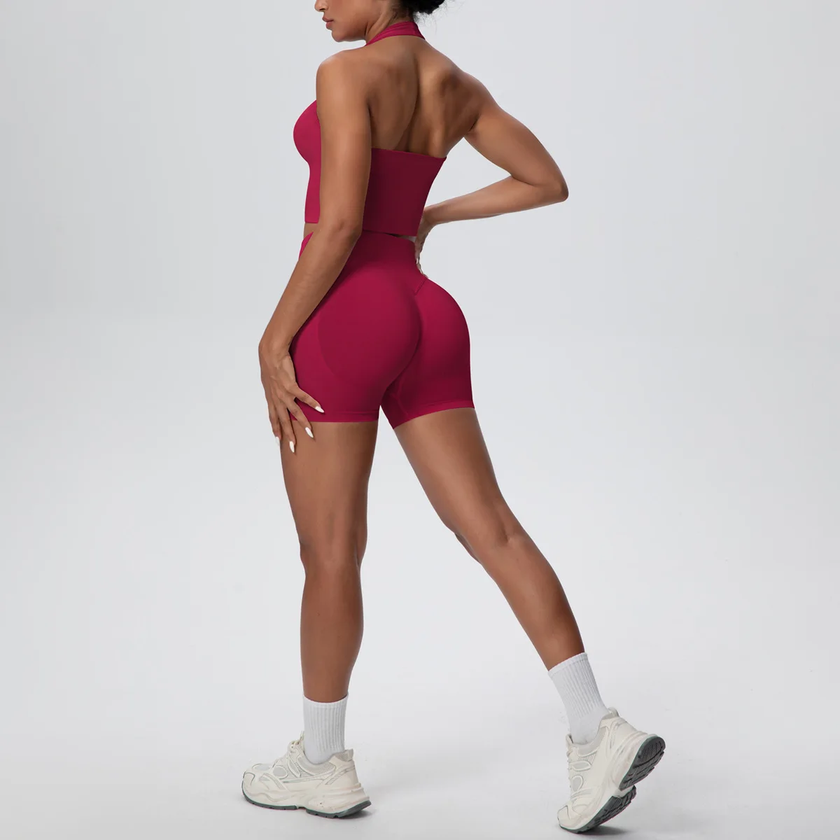 

Бесшовный комплект для йоги, спортивный фитнес-жилет с открытой спиной и лямкой на шее, костюм для йоги, одежда для бега, танцев, тренировок, спортивный комплект из двух предметов для женщин