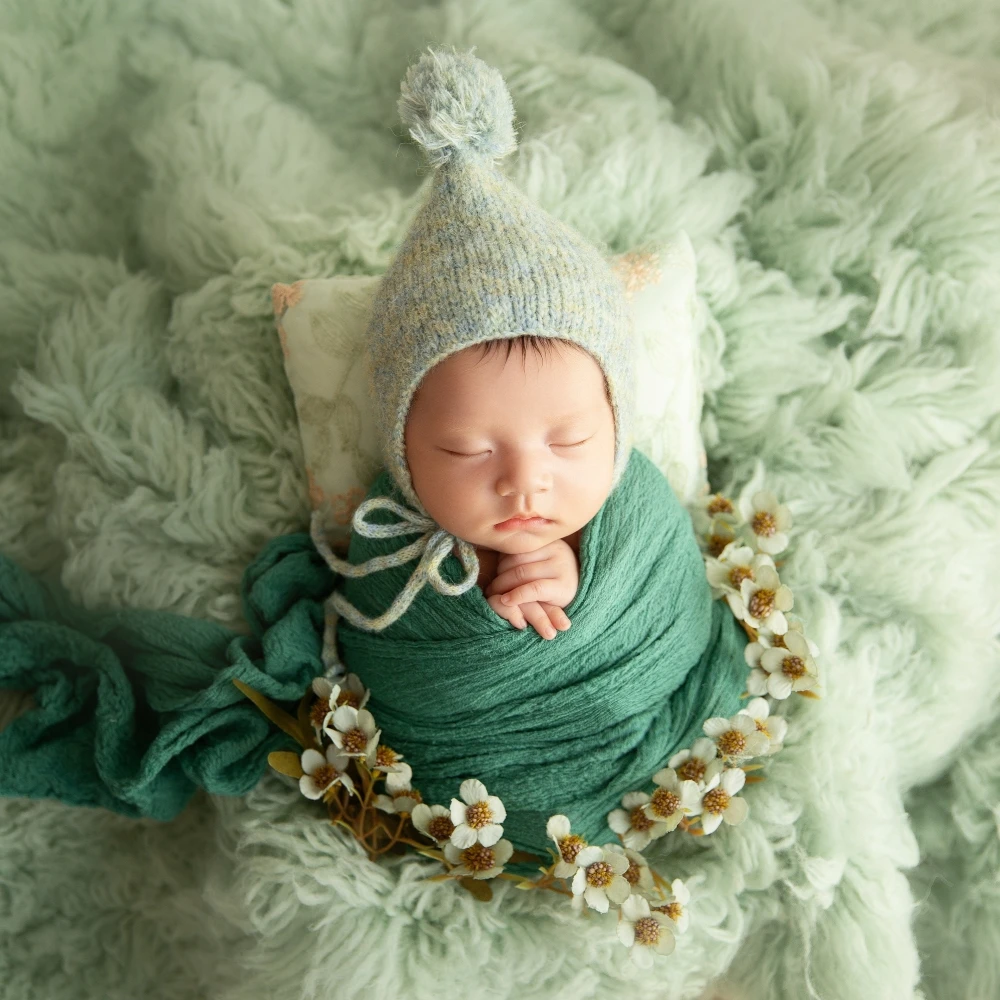 Newborn Baby Photography Props Hat+Wrap+Pillow Green Theme Set New Born Gift Outfit Studio Shooting Photo Props Accessories