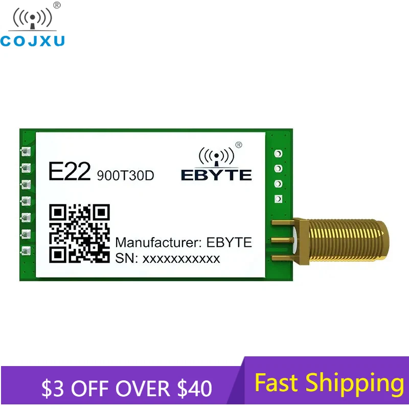 LoRa Module 868/915/433MHz E22-T UART Series 22/30/37dBm 5/10/16/25km Range Range 5V UART GPIO ISM Band LoRa RF Module