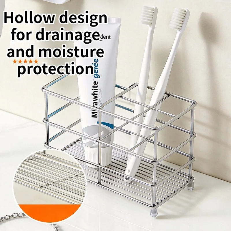 5-Slot Stainless Steel Toothbrush Holder Bathroom Washbasin Countertop Sundries Storage Rack Home Organizer Makeup Brush Storage
