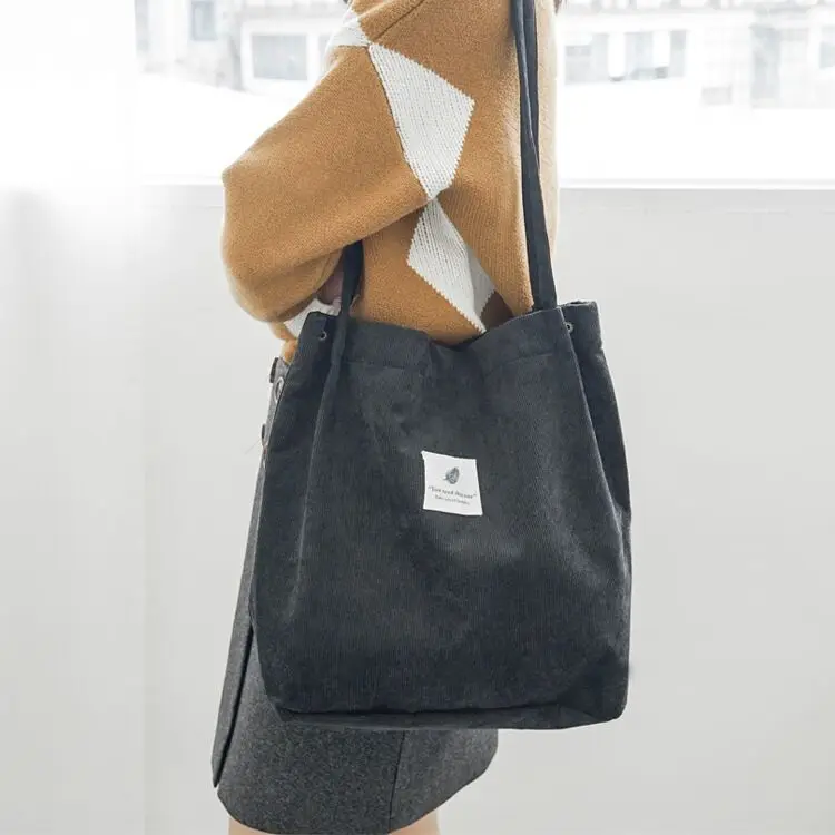 Women Corduroy Shoulder Bag Reusable Shopping Bags Casual Tote New Soft Female Handbag Hot sale Canvas Large Size Pocket