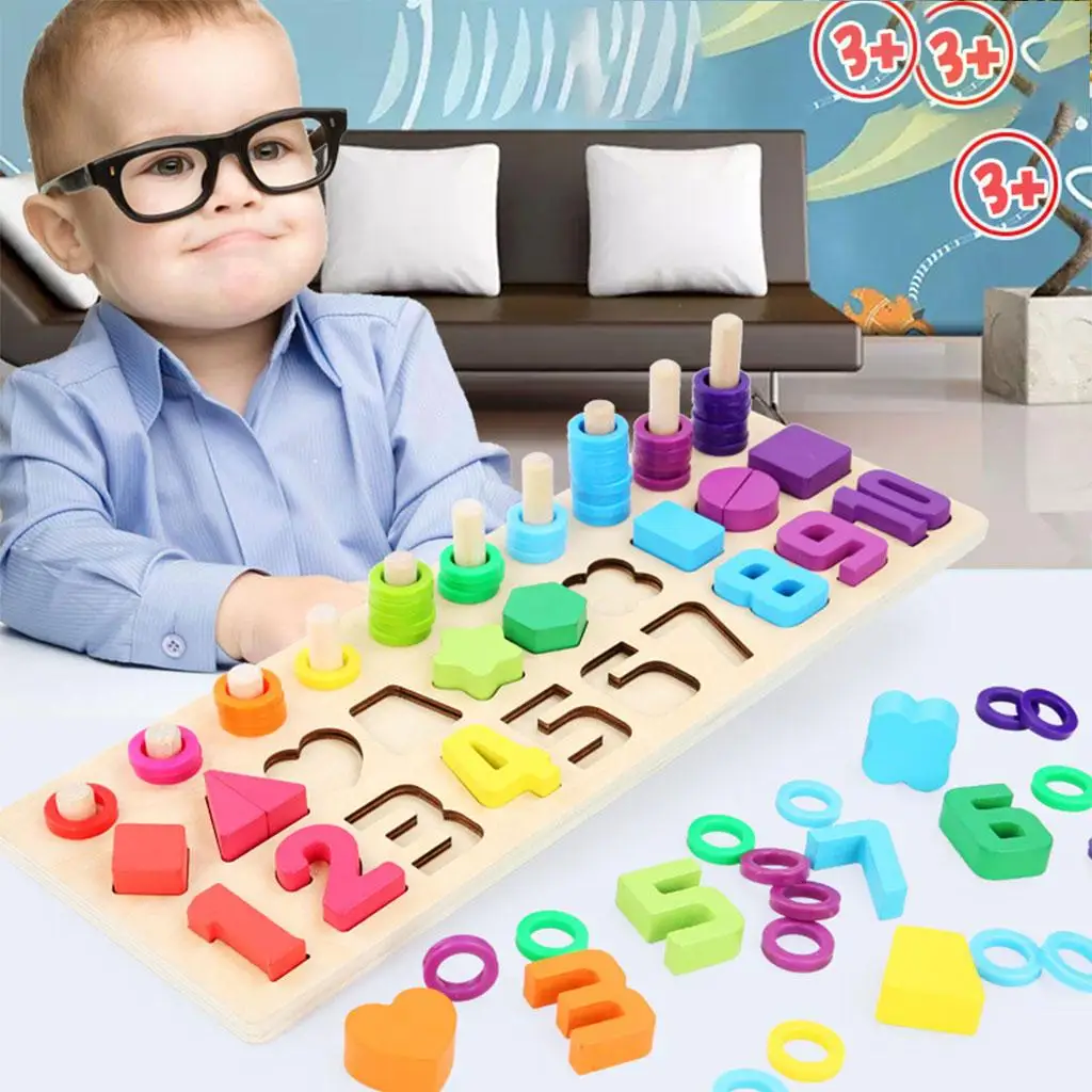 Wooden Matching Puzzle Stacking Sorting Toys Geometric Shapes Toy Stacking Blocks Montessori Toys for Toddlers Kids 4 5 6