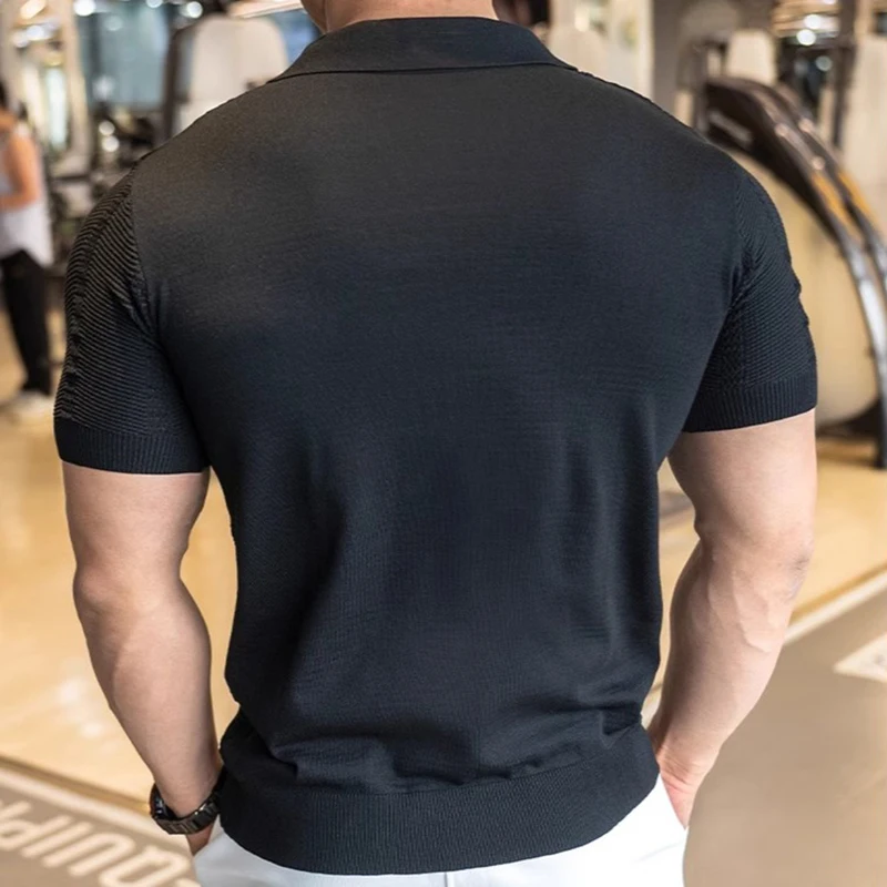 Sommer Business Poloshirt für Herren mit Kragen, Kurzarm, Gestrickt, Einfarbig, Slim Fit, Atmungsaktiv, Schnelltrocknend, Golf T-Shirt – Detail 6