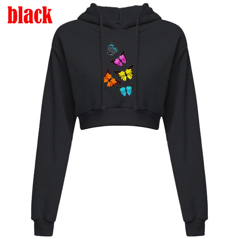 Fashion Butterfly Print Hoodies Women's Faith Print Hoodies Long Sleeve Hooded Sweatshirts