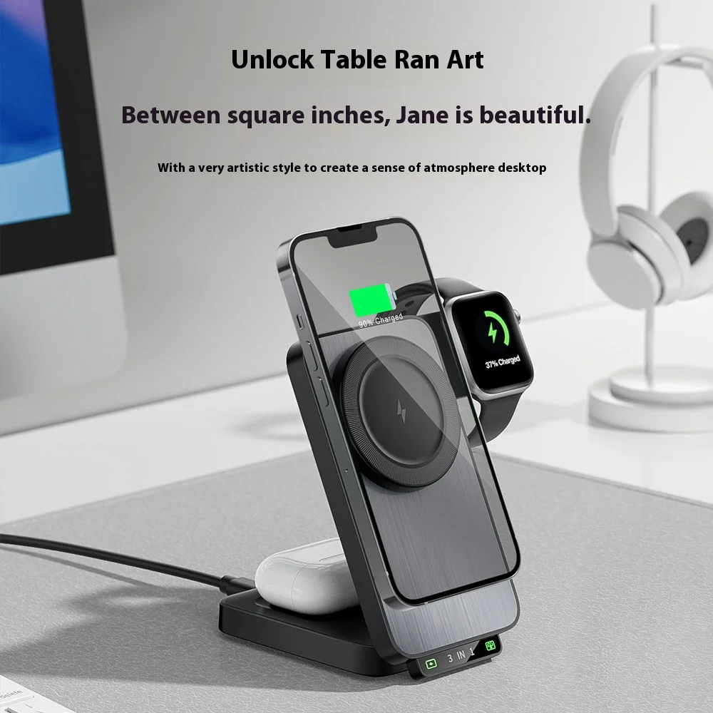 3 in 1 Foldable Magnetic Wireless Charger Stand Macsafe for iPhone 15 14 13 12 Apple Watch 8 7 6 Airpods Fast Charging Station