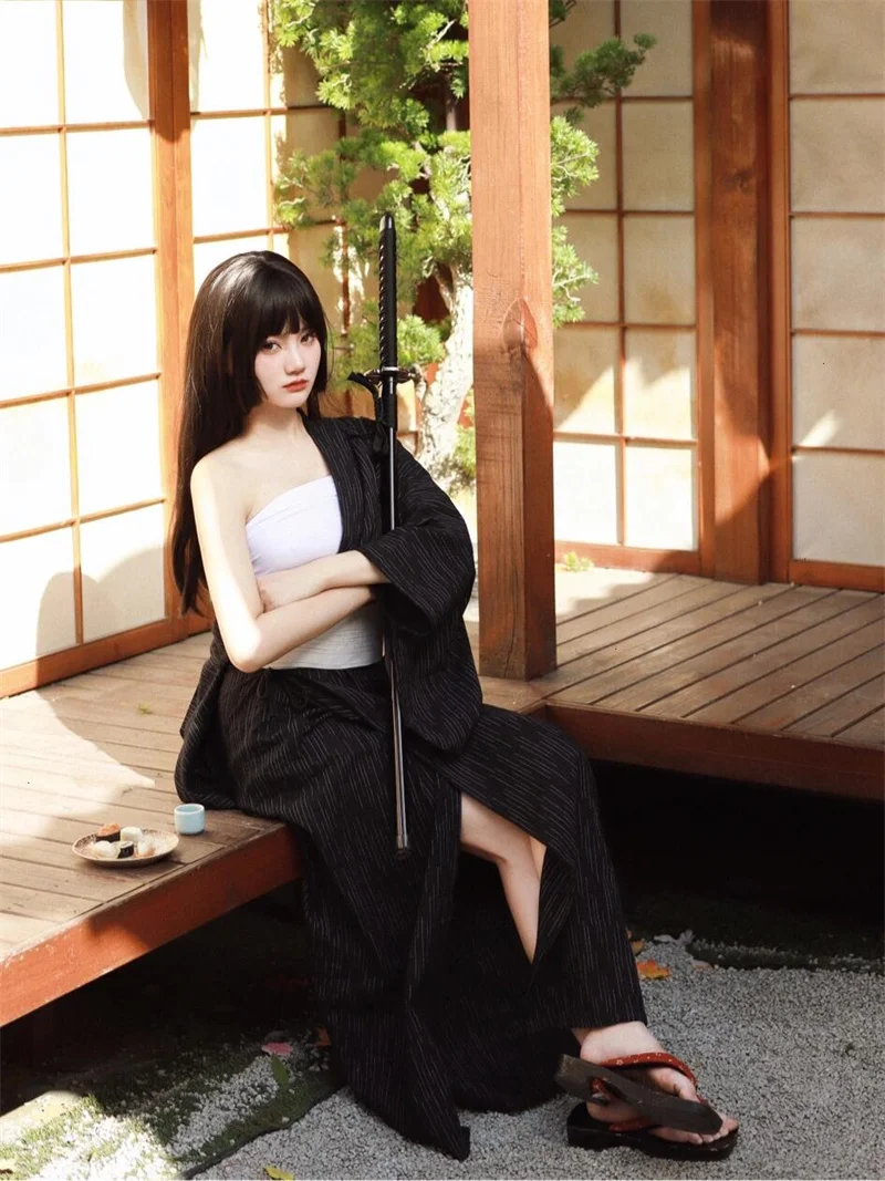 

Japanese Sle Kimono Long Robe Photoaphy Costume Traditional Revamped Batobe Girl Vintage Picture Taking Ethnic Wear